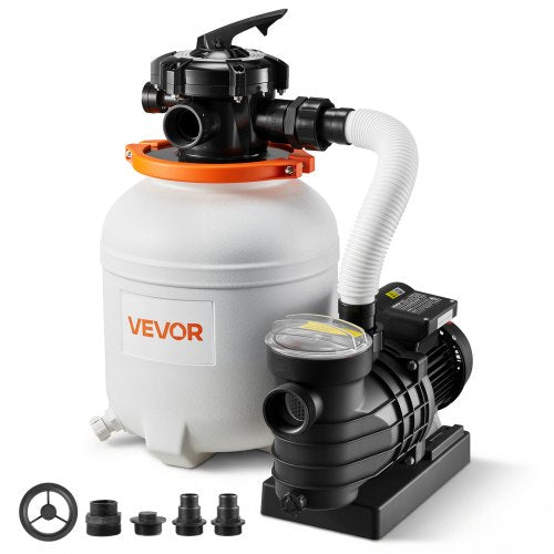 12 in Sand Filter Pump for Above Ground Pool, 0.33 HP 3000 GPH, Swimming Pool Sand Filter Pump with Pre-Assembled Core & Leak-Resistant Design, 6-Way Valve, High-Efficiency Filtration for Pools