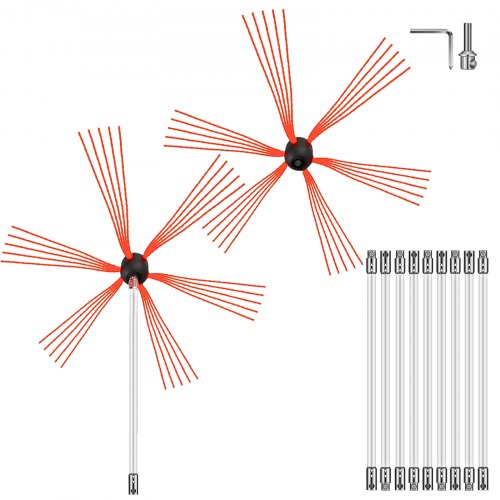 VEVOR Chimney Sweep Kit 33FT Length, Chimney Brush Kit with 10 Nylon Flexible Rods and 2 Brush Head, Rotary Chimney Cleaning Kit Driven by Drill, Chimney Brush Rod Kit for Cleaning Fireplace