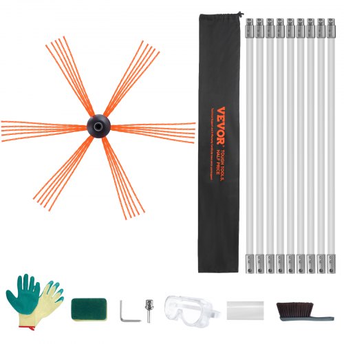 VEVOR 30 Feet Chimney Sweep Kit, w/ 9 Reinforced Nylon Flexible Rods, Ergonomic Chimney Cleaning Brush, 360-Degree Brush Chimney Cleaner, Rich Accessories for Fireplace Flue Home Use Fits most Pipes