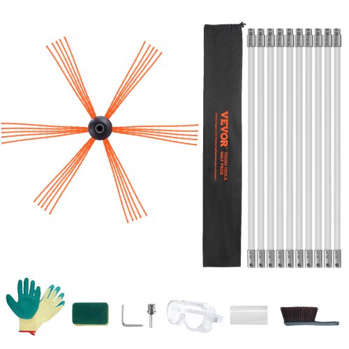 VEVOR 33 Feet Chimney Sweep Kit, w/ 10 Reinforced Nylon Flexible Rods, Ergonomic Chimney Cleaning Brush, 360-Degree Brush Chimney Cleaner, Rich Accessories for Fireplace Flue Home Use Fits most Pipes