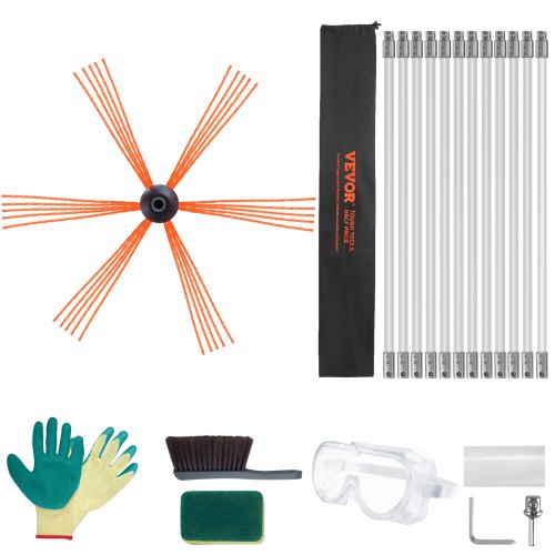 VEVOR 39 Feet Chimney Sweep Kit, w/ 12 Reinforced Nylon Flexible Rods, Ergonomic Chimney Cleaning Brush, 360-Degree Brush Chimney Cleaner, Rich Accessories for Fireplace Flue Home Use Fits most Pipes