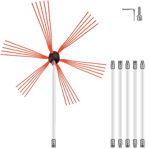 VEVOR Chimney Sweep Kit 20FT Length, Chimney Brush Kit with 6 Nylon Flexible Rods, Rotary Chimney Cleaning Kit Driven by Drill, Chimney Cleaning Tool Kits for Sweeping Fireplace Flue