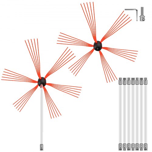 VEVOR Chimney Sweep Kit 26FT Length, Chimney Brush Kit with 8 Nylon Flexible Rods and 2 Brush Head, Rotary Chimney Cleaning Kit Driven by Drill, Chimney Cleaning Tool Kits for Sweeping Fireplace