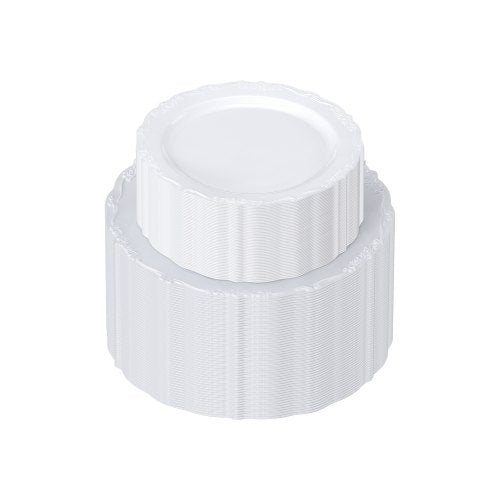 Plastic Disposable Plates, 100 Pcs White Plastic Plates, Heavy Duty Plastic Plates with 50 Pcs 9.8 Inch Plastic Dinner Plates and 50 Pcs 7.5 Inch Plastic Dessert Plates, for Wedding and Party