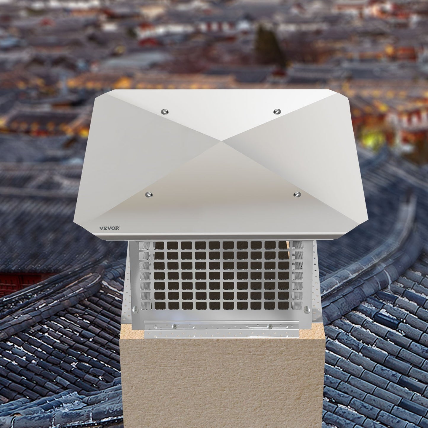 VEVOR Chimney Cap, 13 x 13 Flue Caps, 304 Stainless Steel Fireplace Chimney Cover, Adjustable Metal Spark Arrestor with Bolts Screws, Mesh Chimney Flue Cover for Outside Existing Clay Flue Tile