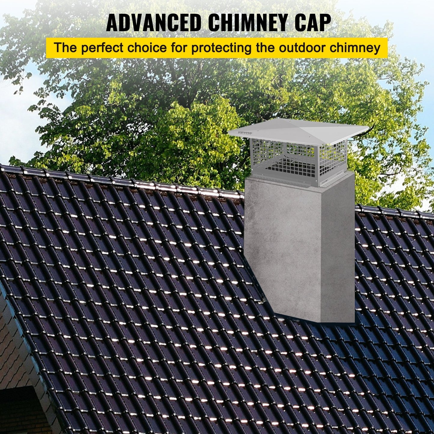 VEVOR Chimney Cap, 17 x 21 Flue Caps, 304 Stainless Steel Fireplace Chimney Cover, Adjustable Metal Spark Arrestor with Bolts Screws, Mesh Chimney Flue Cover for Outside Existing Clay Flue Tile