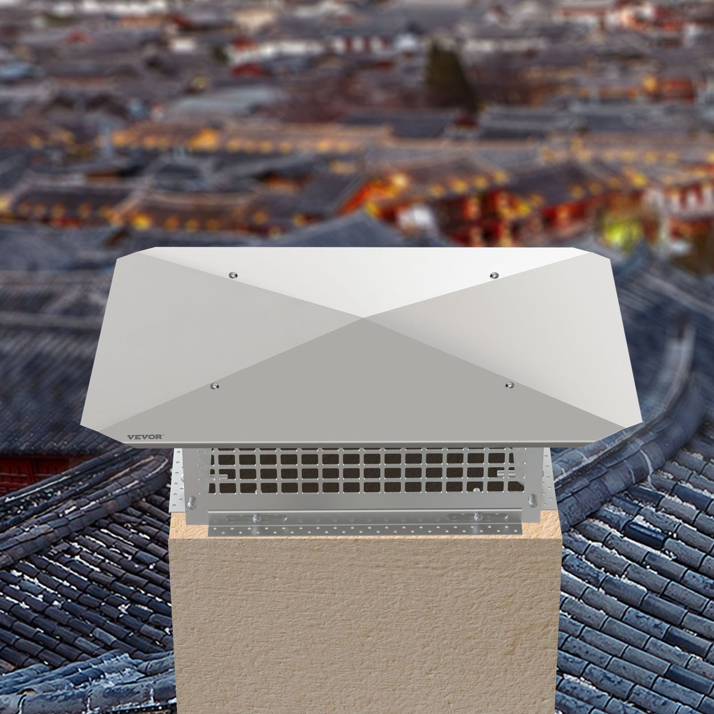 VEVOR Chimney Cap, 17 x 21 Flue Caps, 304 Stainless Steel Fireplace Chimney Cover, Adjustable Metal Spark Arrestor with Bolts Screws, Mesh Chimney Flue Cover for Outside Existing Clay Flue Tile