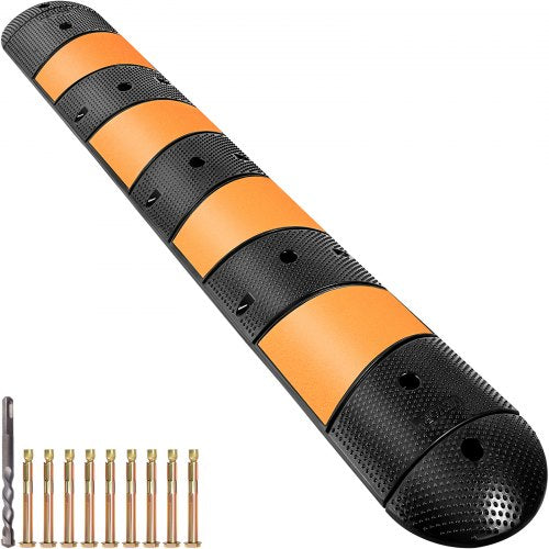VEVOR Rubber Speed Bump, 1 Pack 2 Channel Speed Bump Hump, 72 Long Modular Speed Bump Rated 22000 LBS Loading, 72.8 x 12.2 x 2.2 Garage Speed Bump for Asphalt Concrete Gravel Driveway with 2 End Cap