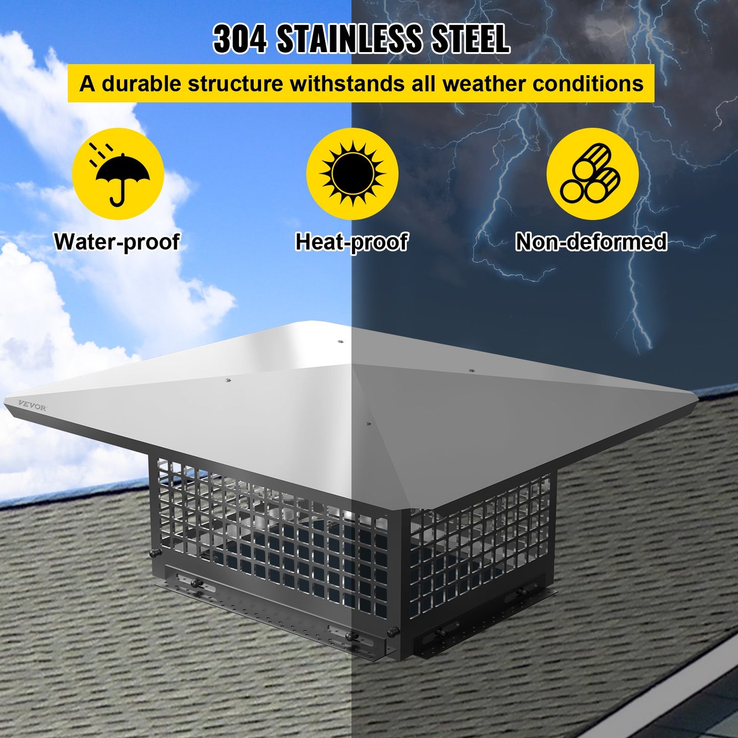 VEVOR Chimney Cap, 8 x 17 Flue Caps, 304 Stainless Steel Fireplace Chimney Cover, Adjustable Metal Spark Arrestor with Bolts Screws, Mesh Chimney Flue Cover for Outside Existing Clay Flue Tile