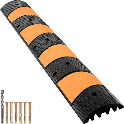 Rubber Speed Bump, 1 Pack 2 Channel Speed Bump Hump, 72.8\' Long Modular Speed Bump Rated 22000 LBS Load Capacity, 72.8 x 12.2 x 2.2 Garage Speed Bump for Asphalt Concrete Gravel Driveway-6 FT