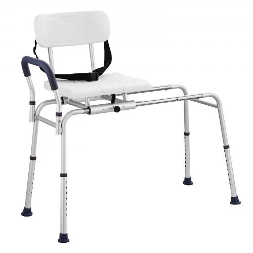 Sliding Tub Transfer Bench, Height Adjustable Bathtub Transfer Bench with Cut-Out Seat, Reversible Backrest & Safety Belt, Non-Slip Shower Chair for Elderly Disabled Handicap, 400LBS Capacity