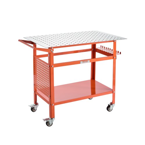 Welding Table, 40' x 24' Welding Workbench Table with 800LBS Static Weight Capacity, Movable Steel Work Bench with 4 Wheels (2 with Brake), Double-Layer Storage Board and 5/8-inch Fixture Holes