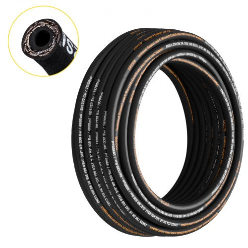 Hydraulic Hose 3/8 inch x 100 ft, Coiled Hydraulic Hose 4800 PSI, Rubber Hydraulic Hose with 2 High-Tensile Steel Wire Braid, Bulk Hydraulic Hose -20¡ãC to 140¡ãC, Hydraulic Oil Flexible Hose