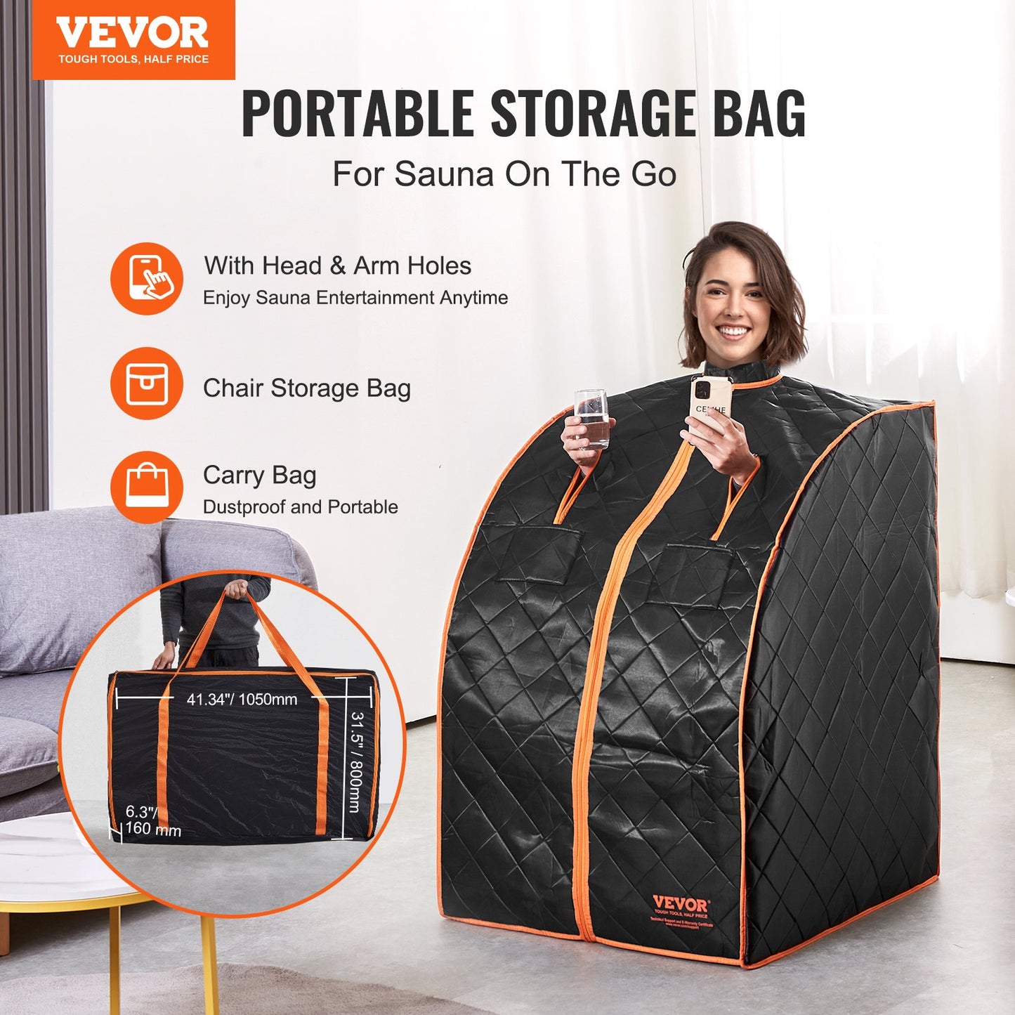 VEVOR Sauna Blanket for Detoxification, 1050W Portable Far Infrared Sauna Tent for Home, 104 - 167¨H, 1-60 Minutes Timer , Personal Sauna Box for Home Spa Indoor Black 27.56 x 31.5 x 38.58 inch