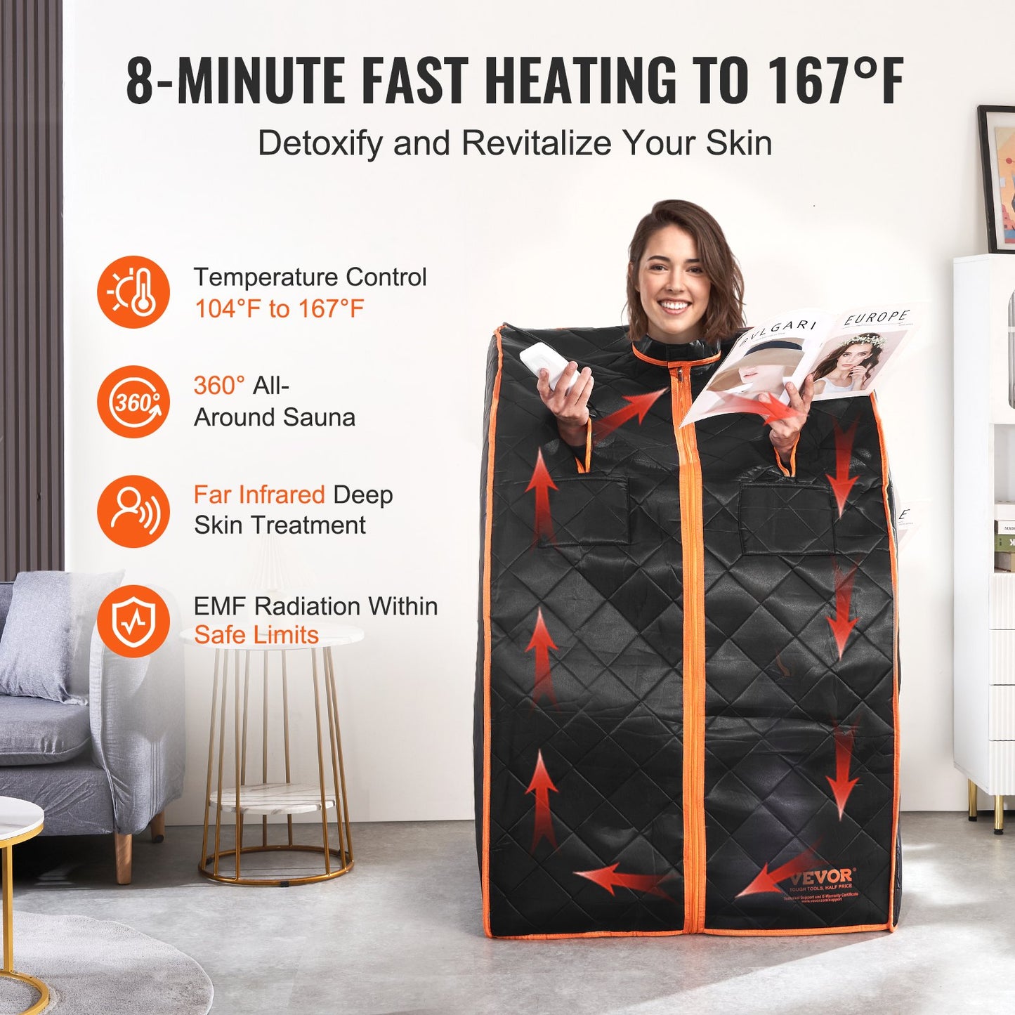 VEVOR Sauna Blanket for Detoxification, 1050W Portable Far Infrared Sauna Tent for Home, 104 - 167¨H, 1-60 Minutes Timer , Personal Sauna Box for Home Spa Indoor Black 27.56 x 31.5 x 38.58 inch