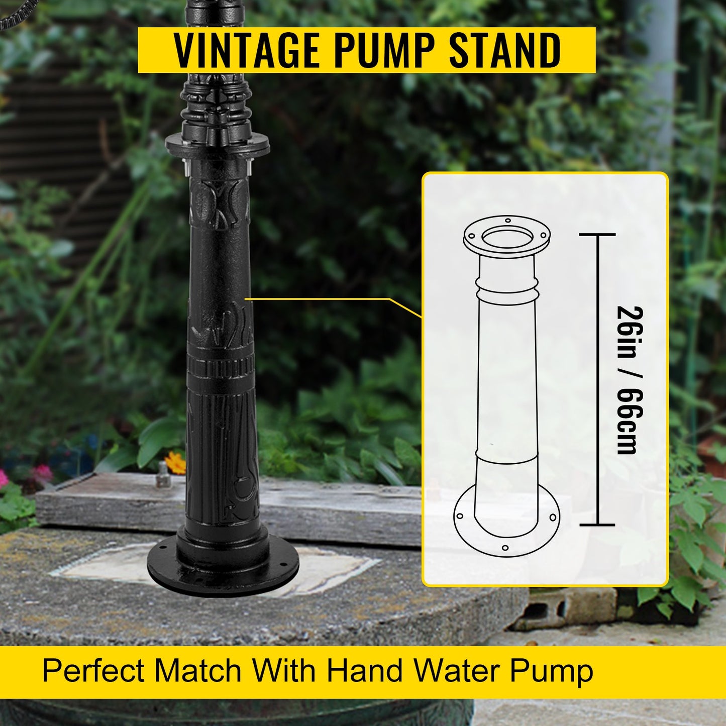 VEVOR Antique Hand Water Pump Stand Pitcher Pump Stand Cast Iron Well Pump Stand w/Pre-set 0.5 Holes for Easy Installation Old Fashion Pitcher Hand Pump Stand for Home Yard Pond Garden Outdoors Black