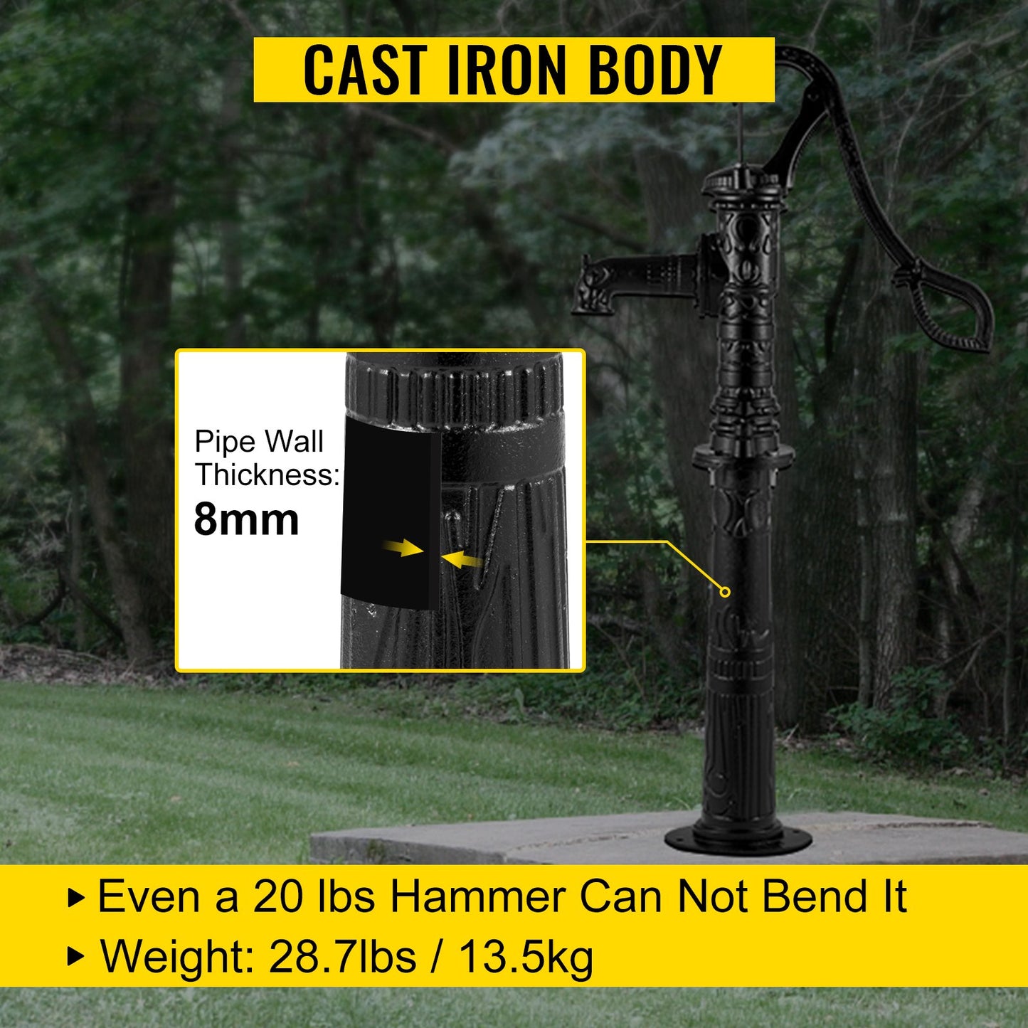 VEVOR Antique Hand Water Pump Stand Pitcher Pump Stand Cast Iron Well Pump Stand w/Pre-set 0.5 Holes for Easy Installation Old Fashion Pitcher Hand Pump Stand for Home Yard Pond Garden Outdoors Black