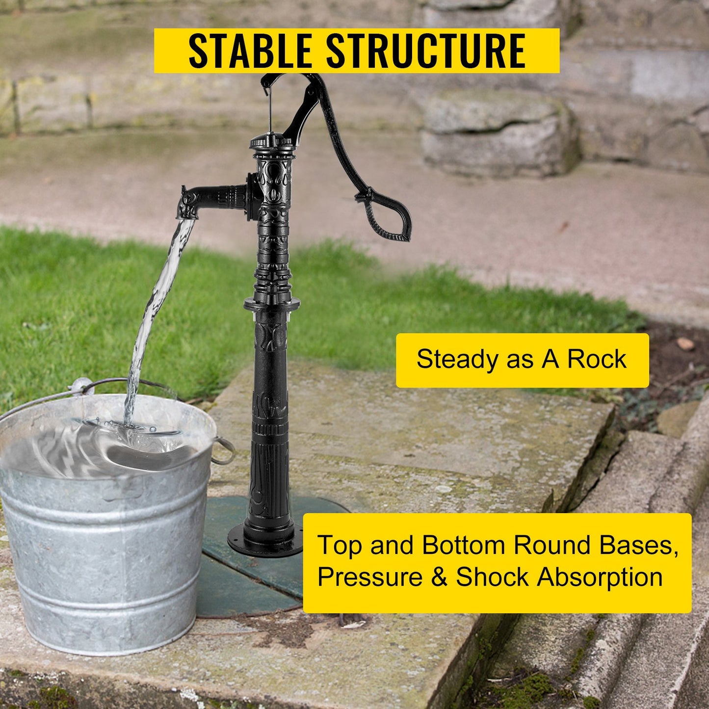 VEVOR Antique Hand Water Pump Stand Pitcher Pump Stand Cast Iron Well Pump Stand w/Pre-set 0.5 Holes for Easy Installation Old Fashion Pitcher Hand Pump Stand for Home Yard Pond Garden Outdoors Black