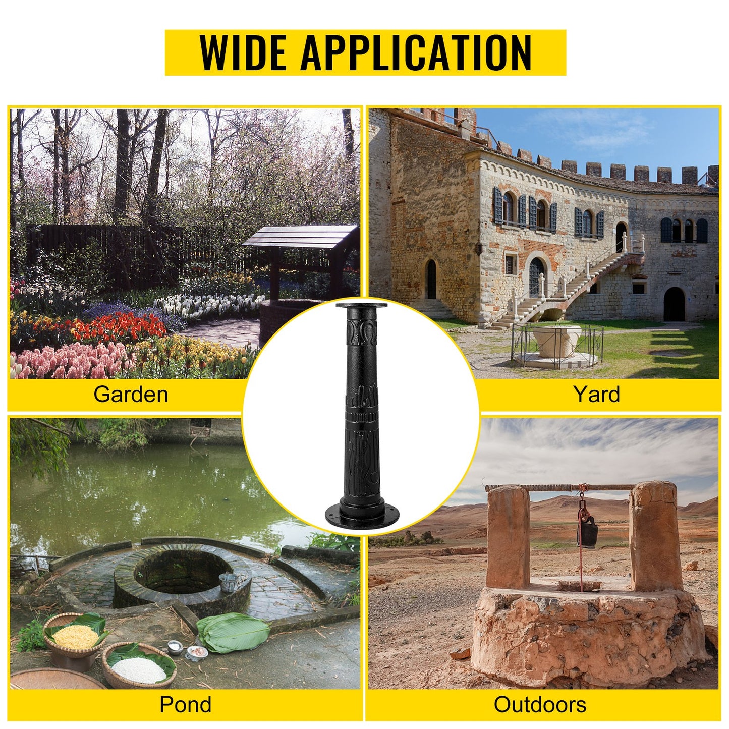 VEVOR Antique Hand Water Pump Stand Pitcher Pump Stand Cast Iron Well Pump Stand w/Pre-set 0.5 Holes for Easy Installation Old Fashion Pitcher Hand Pump Stand for Home Yard Pond Garden Outdoors Black