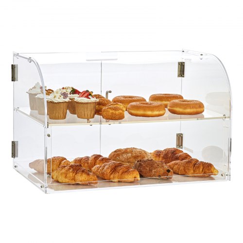 Pastry Display Case, 2-Tier Commercial Countertop Bakery Display Case, Acrylic Display Box with Rear Door Access & Removable Shelves, Keep Fresh for Donut Bagels Cake Cookie, 22'x14'x14'