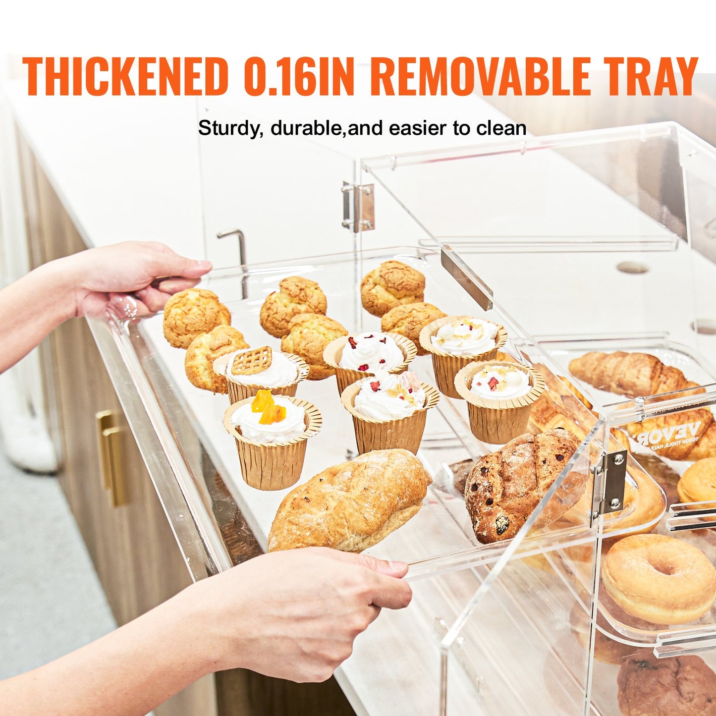 VEVOR Pastry Display Case, 3-Tier Commercial Countertop Bakery Display Case, Acrylic Display Box with Rear Door Access & Removable Shelves, Keep Fresh for Donut Bagels Cake Cookie, 20.7x14.2x16.3
