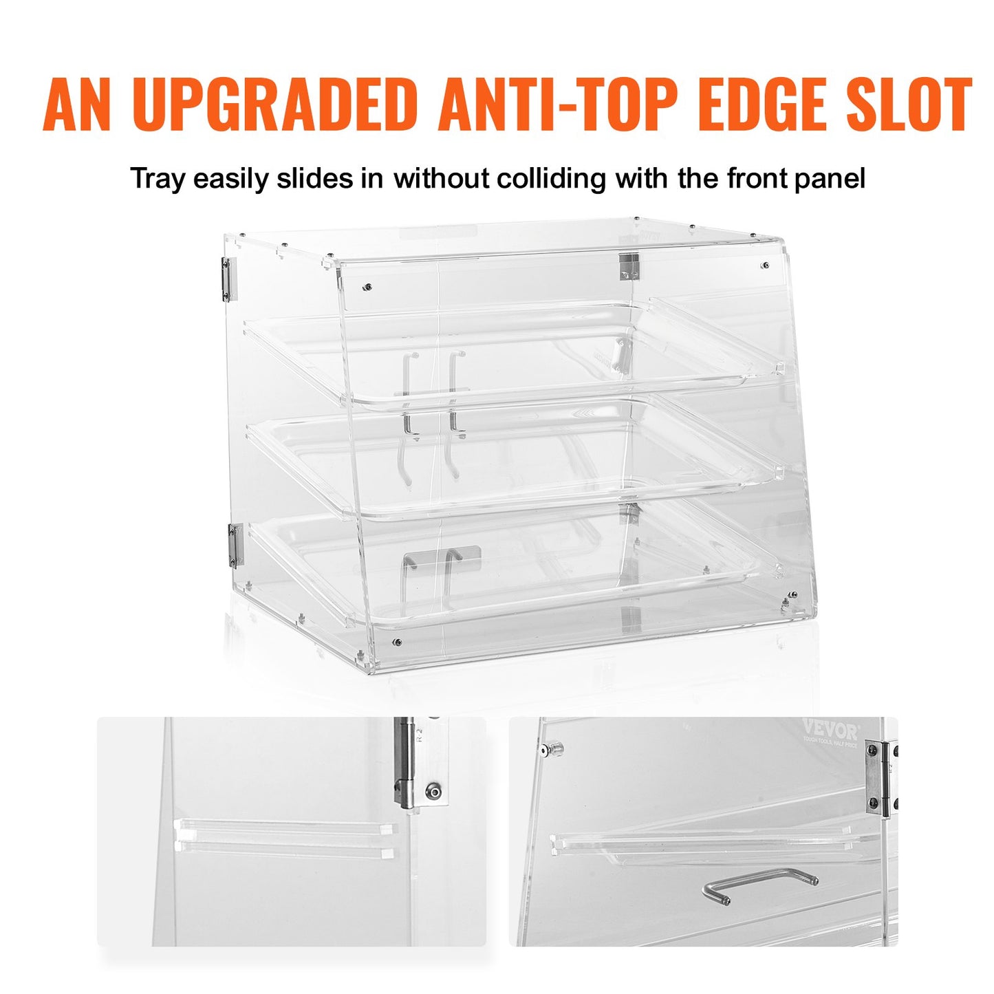 VEVOR Pastry Display Case, 3-Tier Commercial Countertop Bakery Display Case, Acrylic Display Box with Rear Door Access & Removable Shelves, Keep Fresh for Donut Bagels Cake Cookie, 20.7x14.2x16.3
