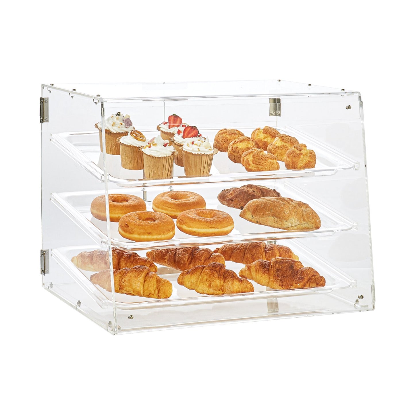VEVOR Pastry Display Case, 3-Tier Commercial Countertop Bakery Display Case, Acrylic Display Box with Rear Door Access & Removable Shelves, Keep Fresh for Donut Bagels Cake Cookie, 20.7x14.2x16.3