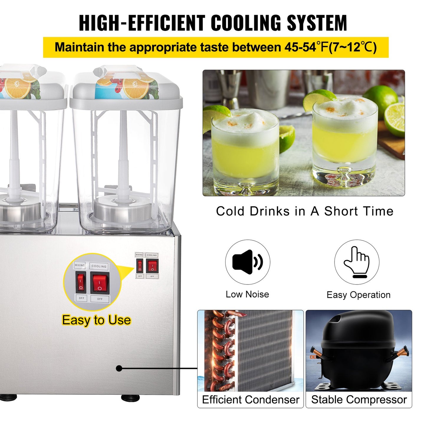 VEVOR 110V Commercial Beverage Dispenser,9.5 Gallon 36L 2 Tanks Juice Dispenser Commercial,18 Liter Per Tank 300W Stainless Steel Food Grade Material Ice Tea Drink Dispenser Equipped with Thermostat Controller