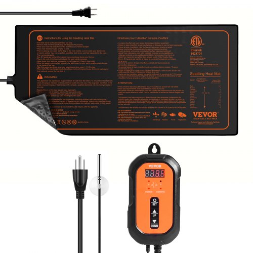 VEVOR 10x 20.75 Seedling Heat Mat w/ Digital Thermostat Combo Set, MET-Listed Heating Pad for Seed Starting, Waterproof Seed Mats for Germination, Indoor Gardening, Hydroponic, Greenhouse, 1 Pack