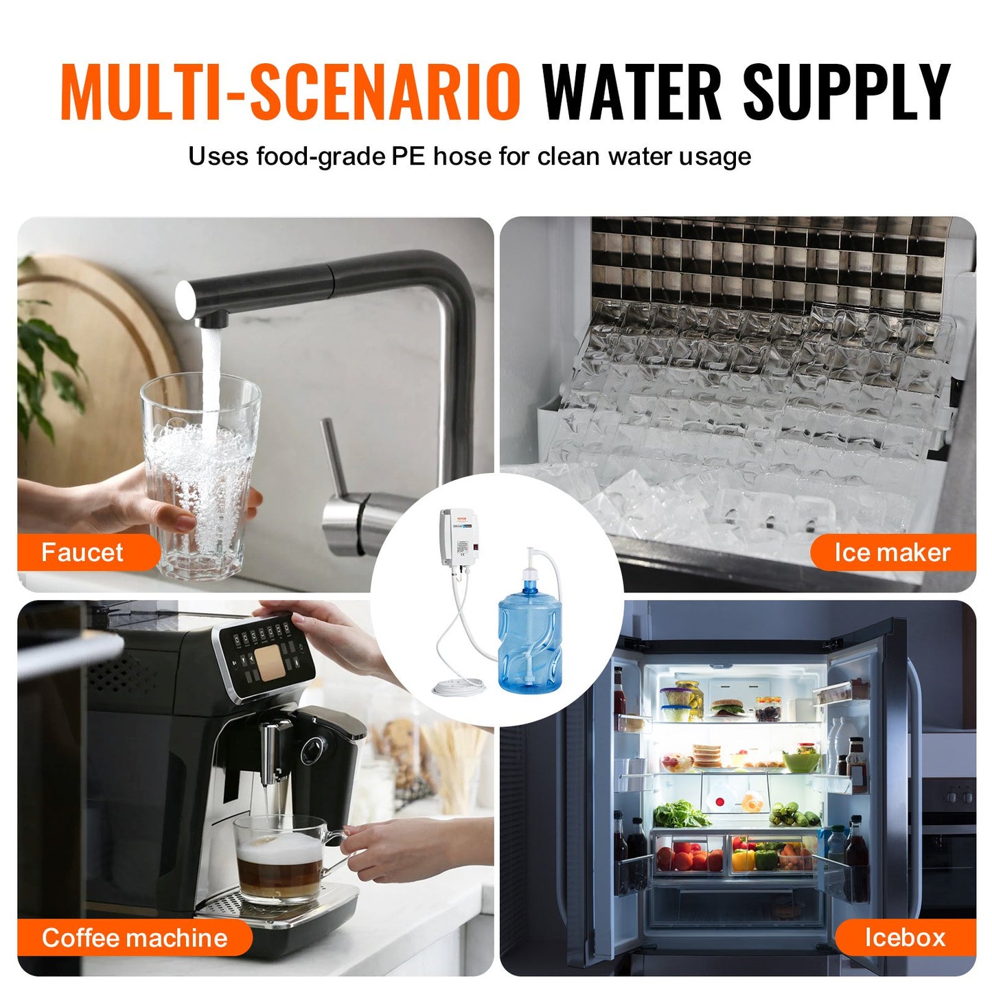 VEVOR Bottled Water Dispenser Pump System , 110V 20ft US Plug High Flow Bottled Water Pump with Single Inlet , Water Dispenser Pump Compatible Use with Coffee/Tea Machines, Ice Makers