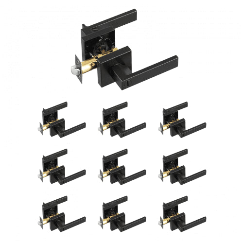 Privacy Door Handle, 10 Pack Matte Black Door Lever, Left or Right Handing Reversible Lever with Keyless Lock, 45¡ã Rotation to Open, Universal Square Interior for Bedroom and Bathroom Doors