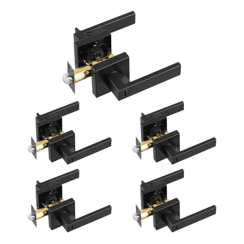 Privacy Door Handle, 5-Pack Matte Black Door Lever, Right or Left Handing Reversible Lever with Keyless Lock, 45¡ã Rotation to Open, Universal Square Interior for Bathroom and Bedroom Doors
