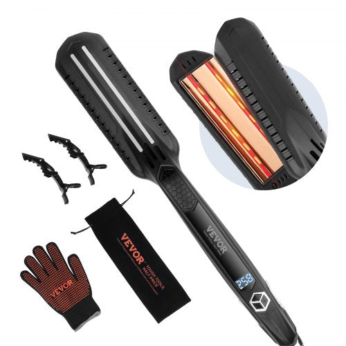 VEVOR Hair Straightener, 1.5-inch Titanium Flat Iron, Dual Infrared Hair Straightener Flat Iron with LCD Display and 19 Temp Levels - 210¡ãF to 450¡ãF, Dual Voltage 110V/240V for Salon Home Travel Use