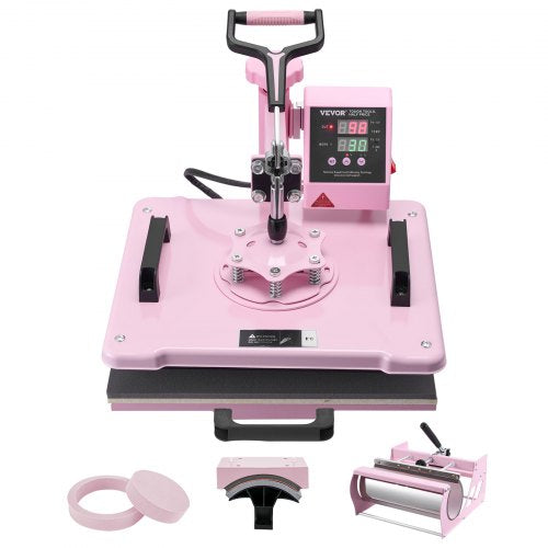 Heat Press Machine, 12 x 15 inch, 5 in 1 Heat Transfer Machine with 30 oz Tumbler Press, 360¡ã Swing Away T-Shirt Pressing, Digital Precise Control, for T-Shirts/Mugs/Hats/Plates, Pink