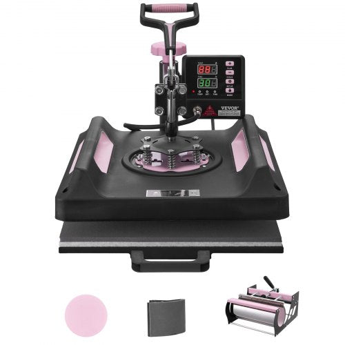Heat Press Machine, 15 x 15 inch, 5 in 1 Heat Transfer Machine with 30 oz Tumbler Press, 360¡ã Swing Away Digital T-Shirt Pressing Machine, Teflon Coating, for T-Shirts/Mugs/Hats/Plates, Black