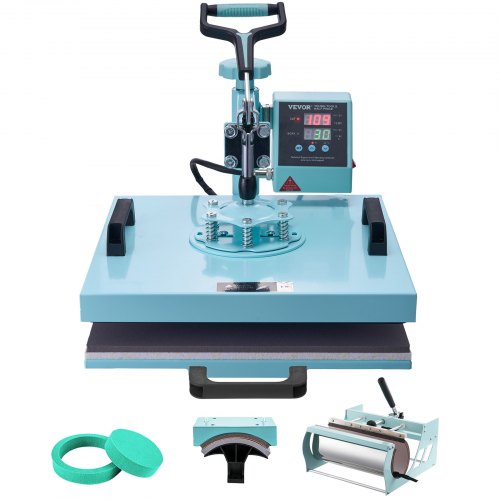Heat Press Machine, 15 x 15 inch, 5 in 1 Heat Transfer Machine with 30 oz Tumbler Press, 360¡ã Swing Away T-Shirt Pressing, Digital Precise Control, for T-Shirts/Mugs/Hats/Plates, Green