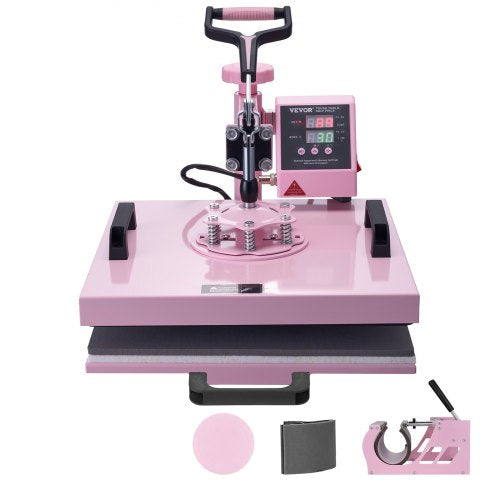 Heat Press Machine, 15 x 15 inch, 5 in 1 Heat Transfer Machine with 30 oz Tumbler Press, 360¡ã Swing Away T-Shirt Pressing, Digital Precise Control, for T-Shirts/Mugs/Hats/Plates, Pink