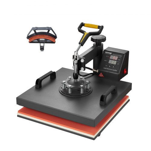 Heat Press Machine, 15 x 15 inch, 2 in 1 Heat Transfer Machine with Hat Press, 360¡ã Swing Away T-Shirt Pressing, Digital Precise Control, Fast Even Heating for T-Shirts/Hats/Caps, Black