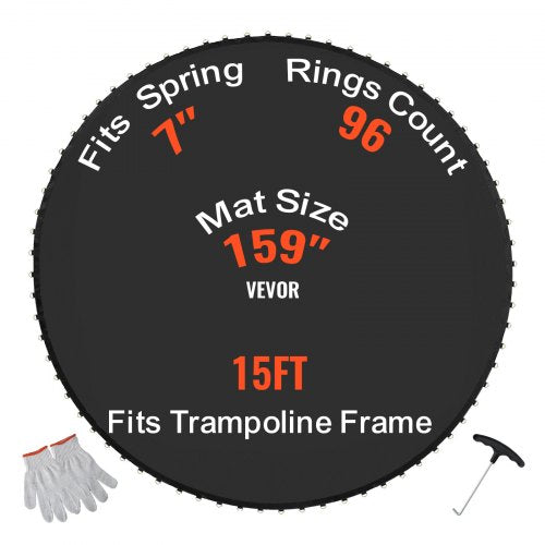 Replacement Trampoline Mat, Jumping Mat Fits 15ft Frame, Universal Jumping Mat for 15ft Round Trampoline, Reinforce UV-Resistant Mat with Spring Tool & Durable V-Rings, Fit 7' Spring Length