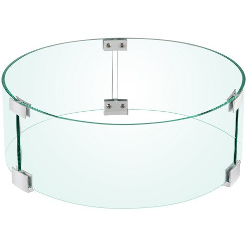 VEVOR Fire Pit Wind Guard, 17 x 17 x 6 Inch Glass Flame Guard, Round Glass Shield, 1/4-Inch Thick Fire Table, Clear Tempered Glass Flame Guard, Aluminum Alloy Feet for Propane, Gas, Outdoor