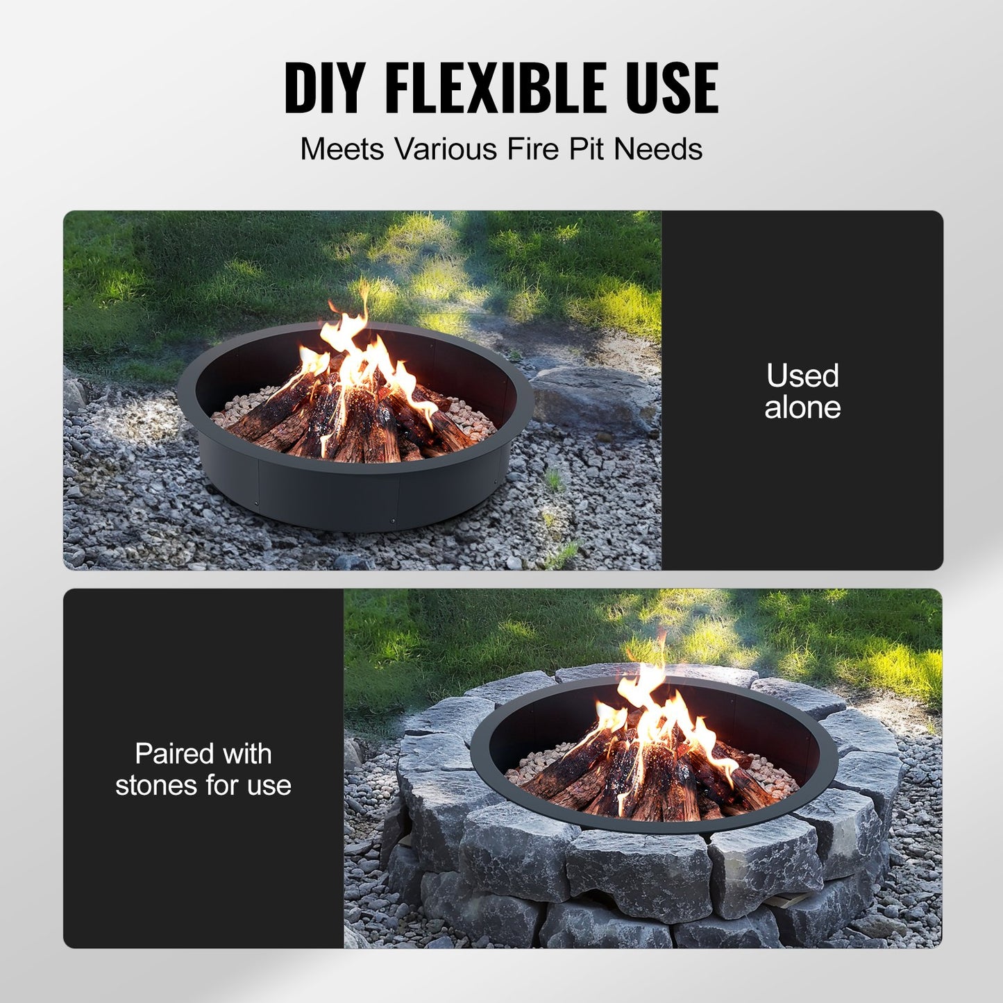 VEVOR Fire Pit Ring Round 40¡± Outer 36¡± Inner Steel Liner DIY Campfire Firepit