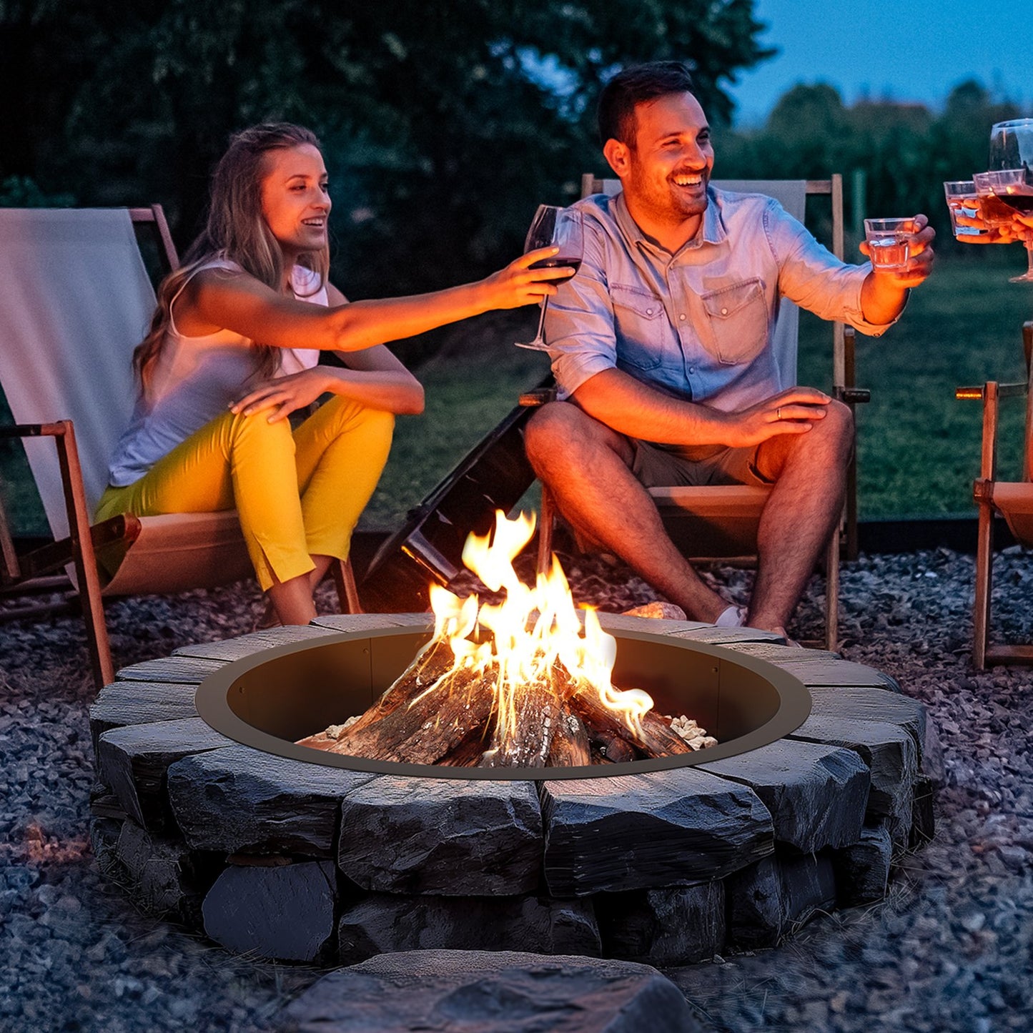 VEVOR Fire Pit Ring Round 40¡± Outer 36¡± Inner Steel Liner DIY Campfire Firepit