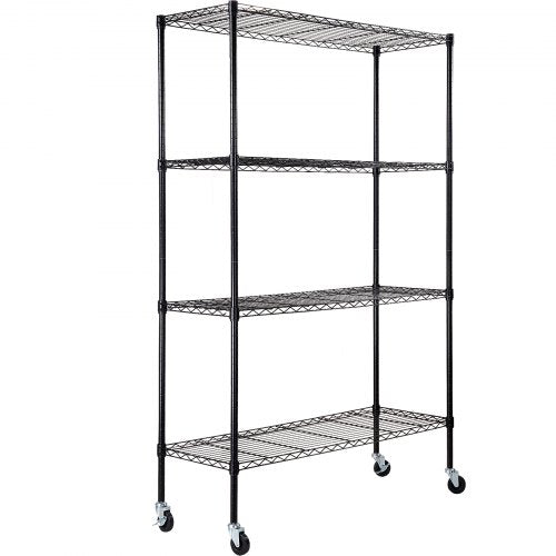 Storage Shelving Unit with Wheels, 4-Tier Adjustable, 700 lbs Capacity, Heavy Duty Garage Shelves Metal Organizer Wire Rack, Black, 47.2' L x 17.7' W x 74' H for Kitchen Pantry Basement Bathroom