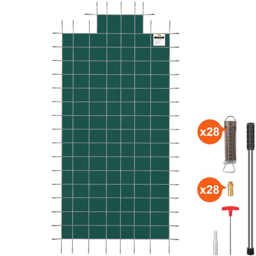 Pool Safety Cover Fits 16x32ft Rectangle Inground Pools, Safety Pool Cover with 4x10ft Center End Step, Mesh Solid Pool Cover with Drainage Holes for Swimming Pool, Winter Safety Cover, Green