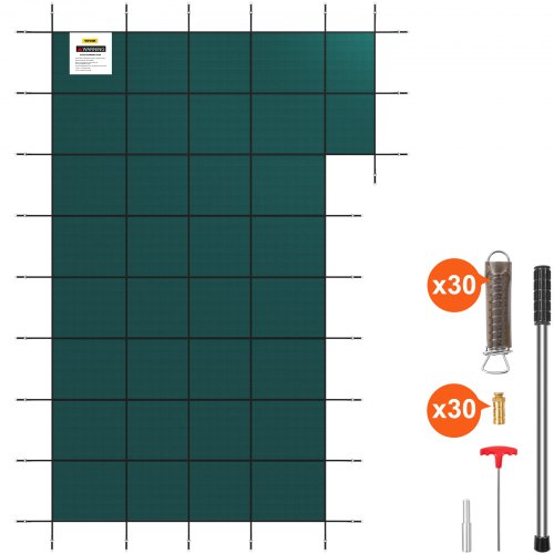 Inground?Pool Safety Cover, Fits 20?ft?x 40 ft?Rectangular Winter Pool Cover with Right Step,?Triple Stitched, High Strength Mesh PP, Good Rain Permeability, Installation Hardware Included