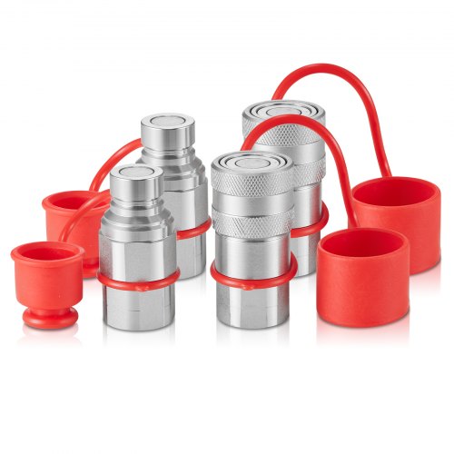 1/2' Flat Face Hydraulic Couplers, 1/2' NPT Skid Steer Hydraulic Quick Connect Couplers with 4 Dust Caps (ISO16028)