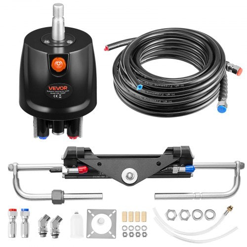Hydraulic Steering Kit, 150 HP, Marine Boat Hydraulic Steering System, with 6.9 MPa/1000 psi Helm Pump, Two-Way Lock Cylinder, and 20ft High-Strength Hoses, for Single Station, Single-Engine Use