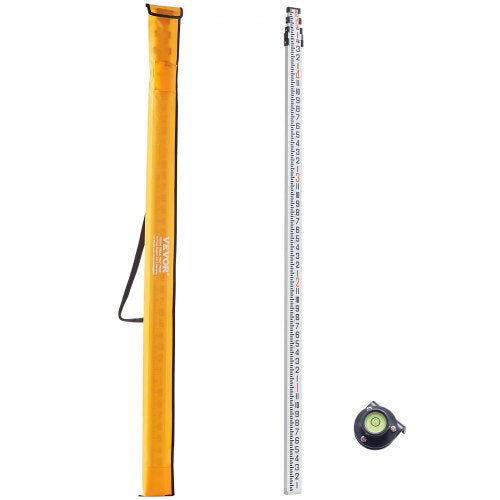 VEVOR Aluminum Grade Rod, 16-Feet/8ths 4 Sections Telescopic Measuring Rod,Double-Sided Scale 1/8in Leveling Rod Stick,Aluminum Alloy Survey Rod with Bubble Level &Carrying Bag for Houses,Walls,Floors