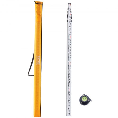 Aluminum Grade Rod, 20-Feet/10ths 6 Sections Telescopic Measuring Rod,Double-Sided Scale 1/10ft Leveling Rod Stick, Aluminum Alloy Survey Rod w/ Bubble Level &Carrying Bag for Houses,Walls,Floor