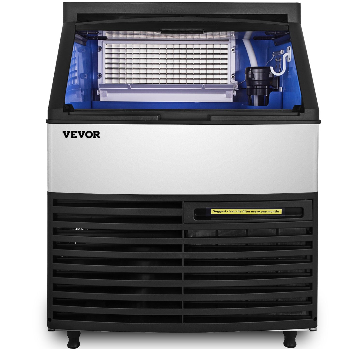 VEVOR 110V Commercial Ice Maker 440LBS/24H with 99LBS Storage Capacity Commercial Ice Machine 144 Ice Cubes Per Plate Include Scoop and Connection Hoses Auto Clean for Bar Home Supermarkets Restaurant